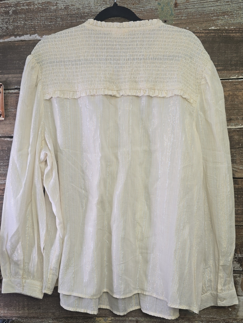 a.n.a Ivory Long-Sleeve Smocked Yoke Blouse, Size 2X - Picture 2 of 5